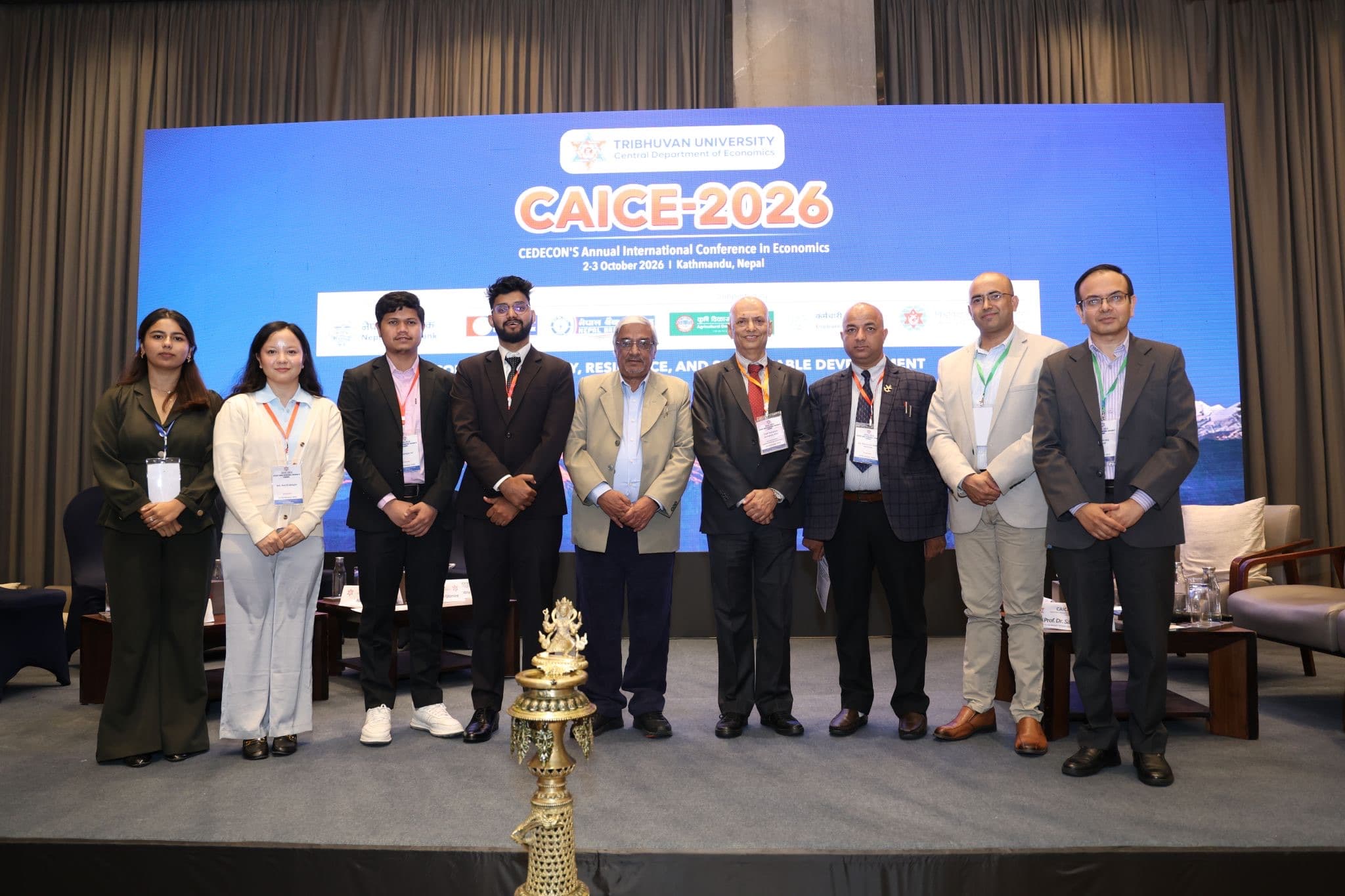 Presenters and session chairs at CAICE 2026, Tribhuvan University's Central Department of Economics conference